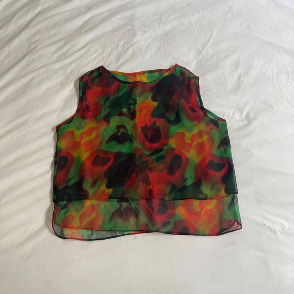 Gorgeous sheer chiffon tank top in an abstract...